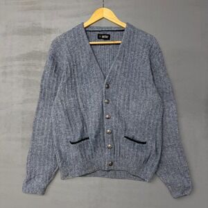 Vintage Puritan Cardigan Sweater Heather Blue Ribbed Knit Button 80s Large